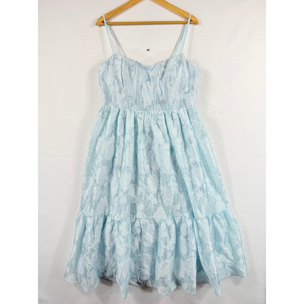 Azazie Jeanne Dress Womens 16 Pale Blue Floral Jacquard Coquette Tea Party NEW